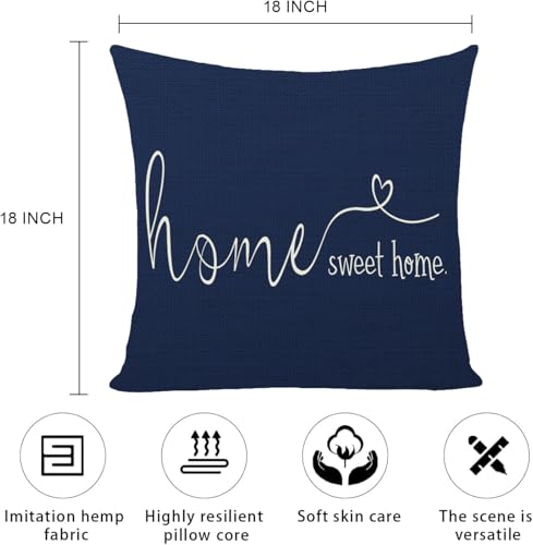 Home Sweet Home Quotes Farmhouse Pillow Covers 18x18 Inch (18" x 18" (Pack of 1) / Blue)