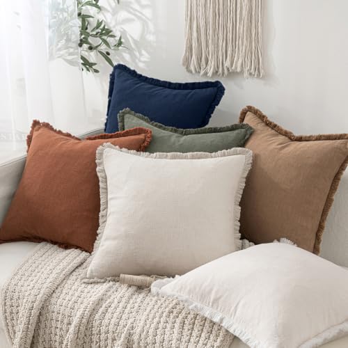 Linen Fringe Decorative Euro Throw Pillow Covers Dark Navy 26x26 (26" x 26" (Pack of 2) / Dark Navy)