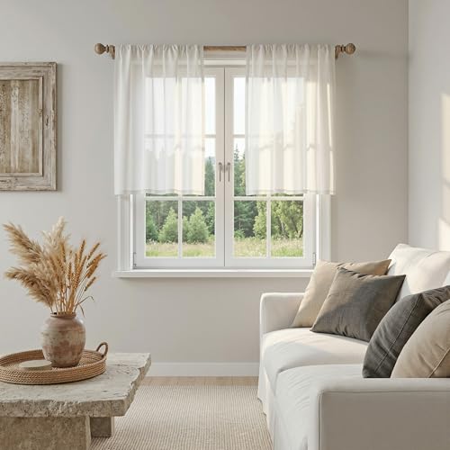 Natural Curtains 30 Inch Long for Cafe (34"W x 30"L (Pack of 2) / Beige White)