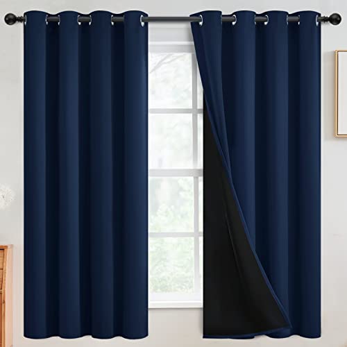 Navy Blue 100% Blackout Curtains Room Darkening Living Room 63 (Navy Blue / 52"W x 63"L (Pack of 2))