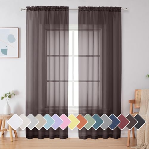 Chocolate Sheer Curtains 84 Inches Long 2 Panels for Bedroom (Chocolate / 42"W x 84"L (Pack of 2))