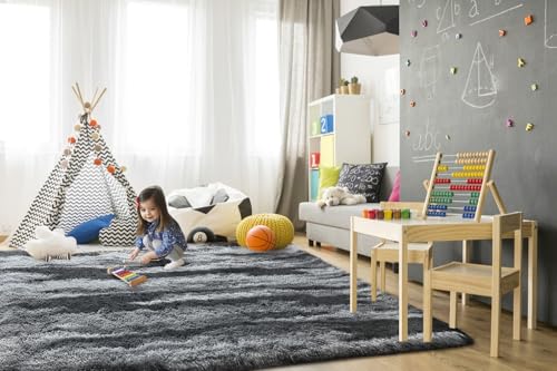 Super Soft Shaggy Rugs Fluffy Carpets (5' x 8' (Rectangular) / Charcoal Grey)