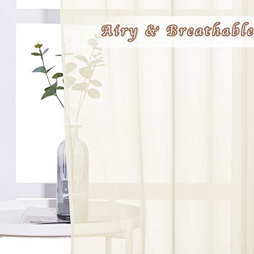 Sheer Curtain Panels 96 inch Cream Beige (Yellow Beige / 54"W x 96"L (Pack of 2))
