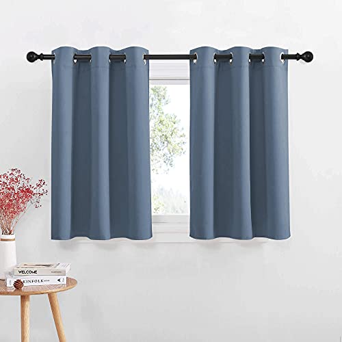 Window Short Curtains for Kitchen Home Fashion for Cafe Window (Stone Blue / 42"W x 36"L (Pack of 2))