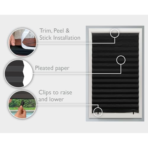 No Tools Original Blackout Pleated Paper Shade Black (36"W x 72"H)