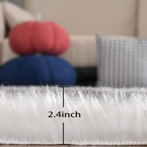 White and Grey Round Rugs 6ft Circle Furry Rug for Living Room Washable Shag Faux Sheepskin Fluffy Fur Rugs for Bedroom Nursery Rug (6' (Round) / White With Grey Tips)