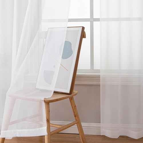 White Sheer Curtains 96 inches Long 2 Panels Set (White / 42"W x 96"L (Pack of 2))
