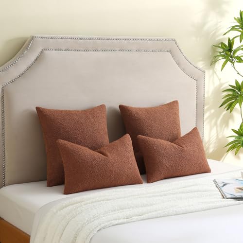 Pack of 2 Boucle Textured Throw Pillow Covers 16x16 Inch (Rust / 16" x 16" (Pack of 2))