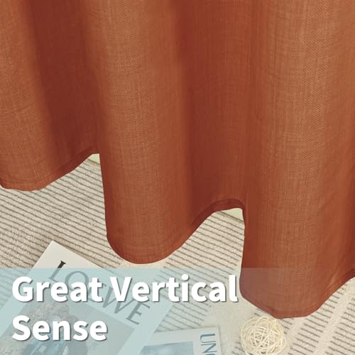 Short Linen Curtains 40 Inch Length for Small Windows (42"W x 40"L (Pack of 2) / Silver Grommet-terracotta)
