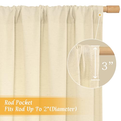 Light Filtering 72 Inch Linen Curtains for Living Room 2 Panels (Beige-1 / 52"W x 72"L (Pack of 2))