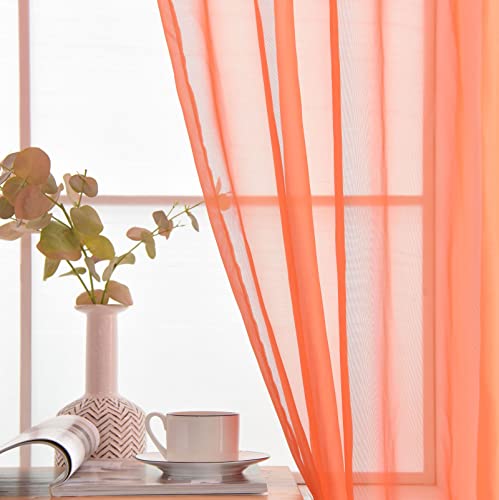 Basic Rod Pocket Sheer Voile Window Curtain Panels Jaffa Orange 1 Pair 2 Panels 52 Width 63 Inch Long for Kitchen Bedroom Children Living Room Yard (Jaffa Orange / 52"W x 63"L (Pack of 2))