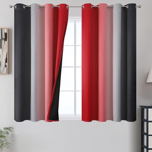 Red and Black Ombre Blackout Bedroom Curtains 45 Inch Long (Black and Red / 52"W x 45"L (Pack of 2))