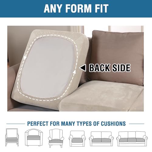 Velvet Stretch Couch Cushion Cover Plush Cushion Slipcover for Chair Loveseat Sofa Cushion Furniture Protector Seat Cushion Sofa Cover (Ivory / 3 Cushion XL Sofa)