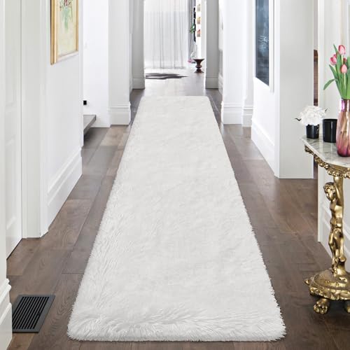 Runner Rug for Bedroom White 2x8ft Fluffy Area Rug Bedside Runner Rug for Kids Room Boys Teens Nursery Baby Living Room Dorm Home Decor Carpets (White / 2' x 8' (Runner))