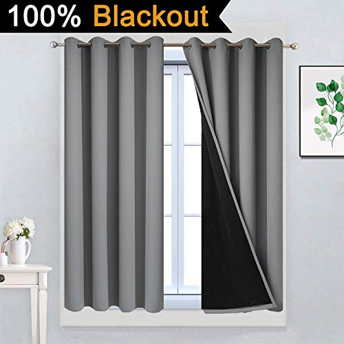 Grey Blackout Curtains 45 Inches Long for Bedroom 52" Wide 2 Pcs (52"W x 45"L (Pack of 2) / Grey)