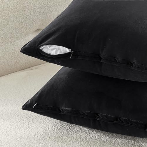 Decorative Black Velvet Throw Pillow Covers for Couch 22x22 Inch (22" x 22" (Pack of 2) / Black)