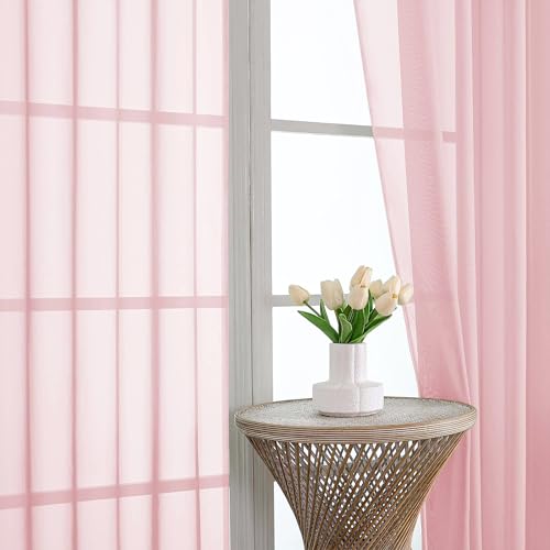 Blush Pink Sheer Curtains 84 Inches Long 2 Panels Set (Blush Pink / 59"W x 84"L (Pack of 2))