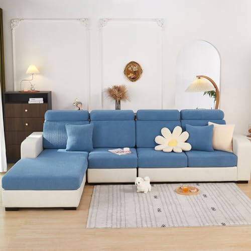 Sofa Covers Couch Covers for Sofa Pet Friendly Couch Cushion Covers Universal Sofa Covers Washable Stretch Slipcovers for Sectional Sofa (Texture Blue / Extra Large Single Seat Cover)