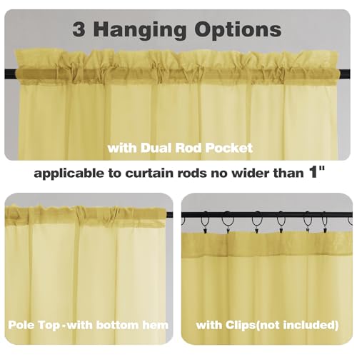 Mustard Yellow Sheer Valances for Windows (Yellow / 42"W x 16"L (Pack of 2))
