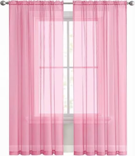 Basic Rod Pocket Sheer Voile Window Curtain Panels Pink 1 Pair 2 Panels 52 Width 108 Inch Long for Kitchen Bedroom Children Living Room Yard（Pink (Pink / 52"W x 108"L (Pack of 2))
