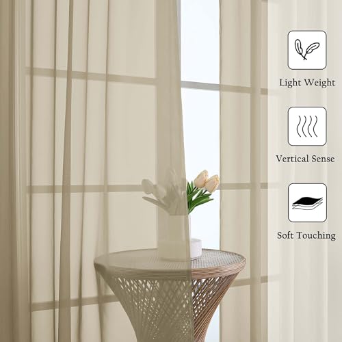 Taupe Sheer Curtains for Bedroom Decor 84 Inches Long 2 Pcs (Taupe / 59"W x 84"L (Pack of 2))
