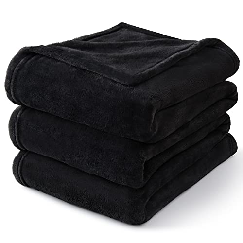 Fleece Blanket Soft Plush Queen Size Bed Blanket Black 90"x90" (Black / Queen(90"x90"))