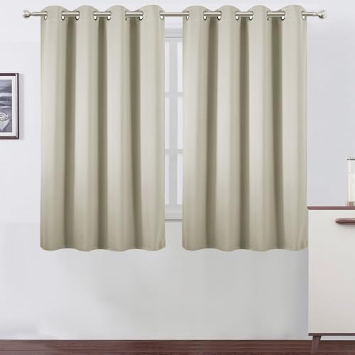Blackout Curtains 66 x 54 Inch Long Light Beige Curtains Set of 2 Panels Room Darkening Curtains for Bedroom and Living Room (Light Beige / 66"W x 54"L (Pack of 2))