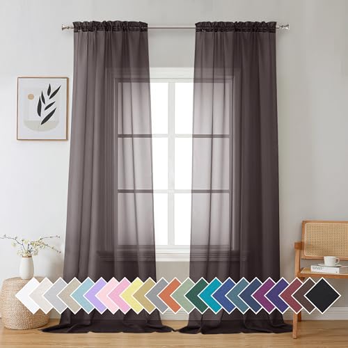 Chocolate Brown Sheer Curtains 96 Inches Long 2 Panels (42"W x 96"L (Pack of 2) / Chocolate)