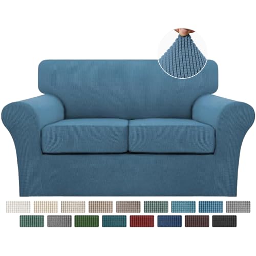 3 Piece Sofa Covers For 2 Cushion Couch Sofa Slipcover Soft Couch Cover For Dogs (Loveseat (2 Cushion) / Dusty Blue)