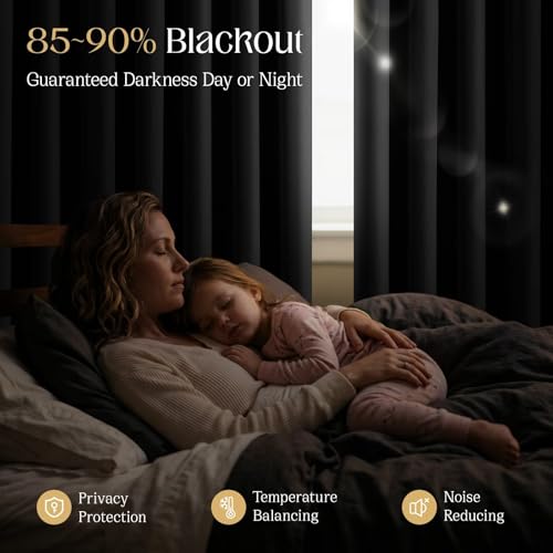 Black Blackout Curtains 96 inch Length 2 Panels Set (Black / 52"W x 96"L (Pack of 2))