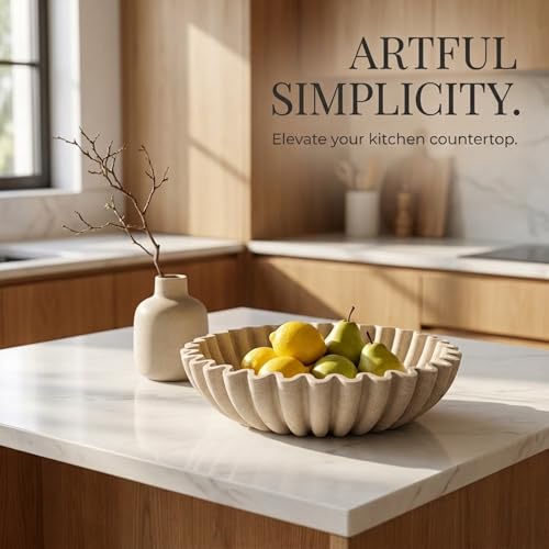 Large Decorative Bowl for Home Decor (Beige Resin)