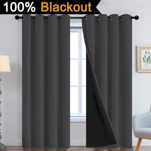 Charcoal Grey 100% Blackout Curtains 84 Inches Long 52" Wide 2 PCS (52"W x 84"L (Pack of 2) / Charcoal Grey)
