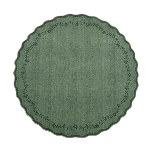 Large Round Rug 8ft Scalloped Washable Circle Living Room Rug (Green / 8' (Round))