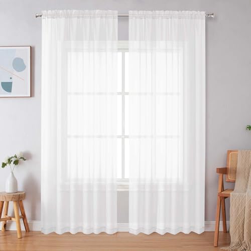 White Sheer Curtains 90 Inches Long (White / 59"W x 90"L (Pack of 2))