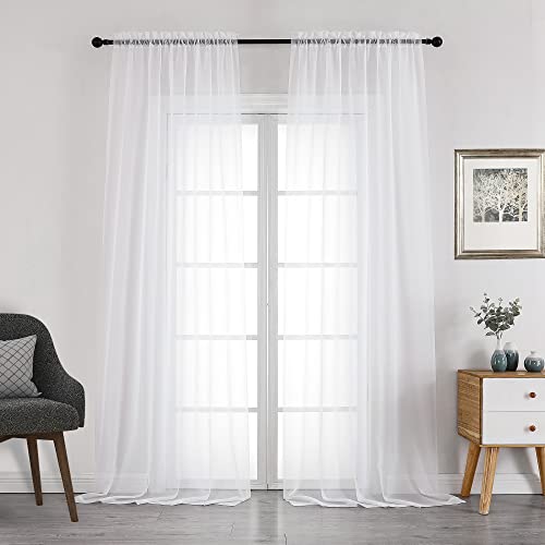 White Sheer Curtains 108 Inch Length 2 Panels Set (White / 42"W x 108"L (Pack of 2))