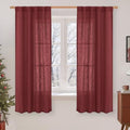 Burgundy Red Semi Sheer Window Linen Curtains 63 Inch Length (Burgundy Red / 34"W x 63"L (Pack of 2))