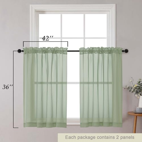 Cafe Curtains 36 Inch Length Tier 2 Pieces (Sage Green / 42"W x 36"L (Pack of 2))