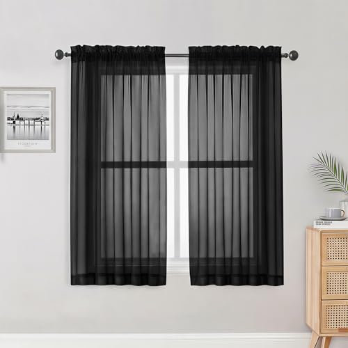 Sheer Curtains (Black / 42"W x 50"L (Pack of 2))