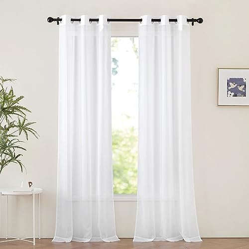 White Sheer Curtains for Living Room 90 inches Long (White / 42"W x 90"L (Pack of 2))
