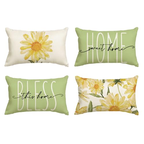 Home Sweet Home Spring Summer Flowers Green Throw Pillow Covers (Green / 20" x 12" (Pack of 4))