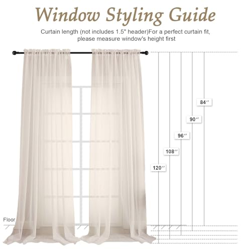 Cream Bedroom Curtains 2 Panel Sets 90 Inch Length (Cream / 59"W x 90"L (Pack of 2))