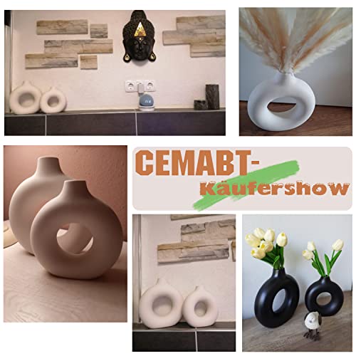 White Donut Vase Hollow Ceramic Vase for Flowers Handmade Minimalist Boho ins Style Modern Home Decor for Wedding Dinner Table Party Living Room Office Bedroom (Small (1-Piece) / White)