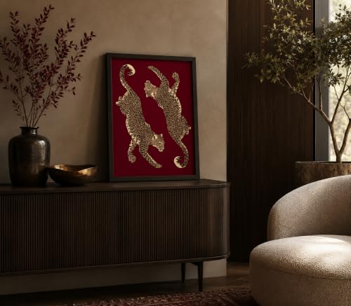 Framed Burgundy Leopard Canvas Wall Art (leopard / 16"L x 12"W)