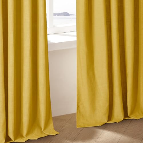 Mustard Yellow Pinch Pleated Linen Sheer Curtains 45 Inch Length 2 Panels (Mustard Yellow / 40"W x 45"L (Pack of 2))