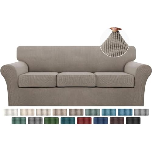 4 Piece Couch Covers for 3 Cushion Couch Sofa Pet Friendly Stretch Couch Cover for Dogs Washable Sofa Covers with Individual Couch Cushion Covers (Sofa (3 Cushion) / Taupe)