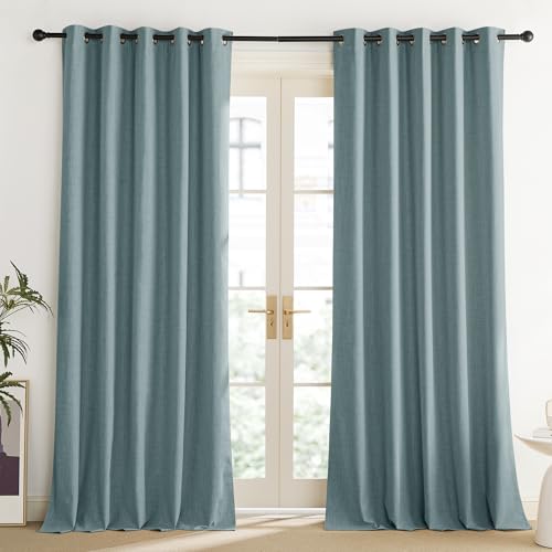 100% Absolutely Blackout Linen Curtains with Thermal Insulated Liner (62"W x 120"L (Pack of 2) / Skylark Blue)