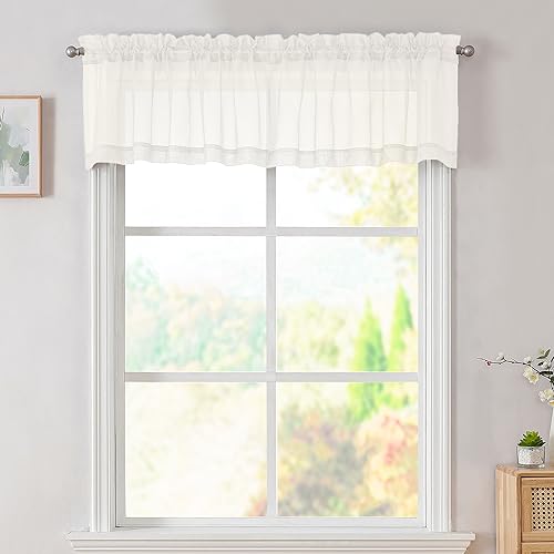 Ivory Valances 14 Inches Long for Living Room Pocket 2 Panel Light Filtering Sheer Translucent Valence Toppers for Window Kitchen Bathroom Bedroom Ivory 42x14 Inch Length (Ivory / 42"W x 14"L (Pack of 2))