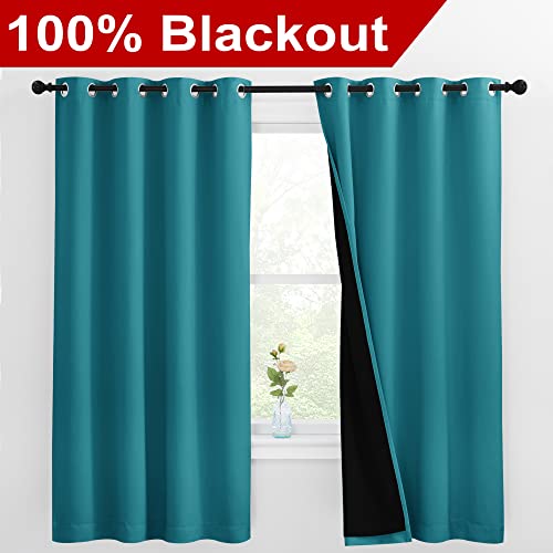 100% Blackout Curtains with Black Liner (Peacock Teal / 55"W x 68"L (Pack of 2))