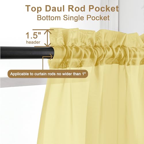 Mustard Yellow Short Sheer Curtains 30 inch Length (Yellow / 42"W x 30"L (Pack of 2))