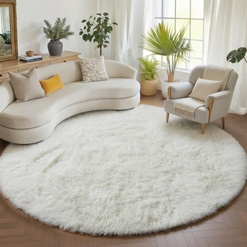 Cream White Round Rugs 7ft for Living Room (Cream White / 7' (Round))